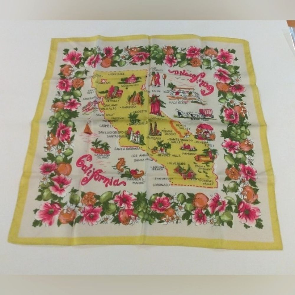 California USA Scarf Souvenir Square USA Vintage